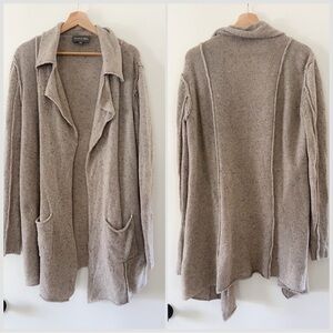 Michael Stars Taupe Open-Front Draped Collared Cardigan